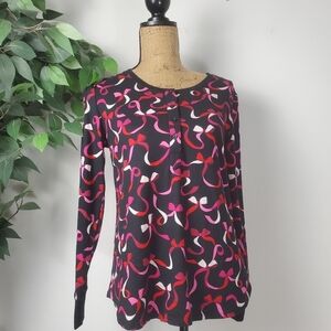Kate Spade Holiday Ribbon Sleepwear Long Sleeve Shirt Small